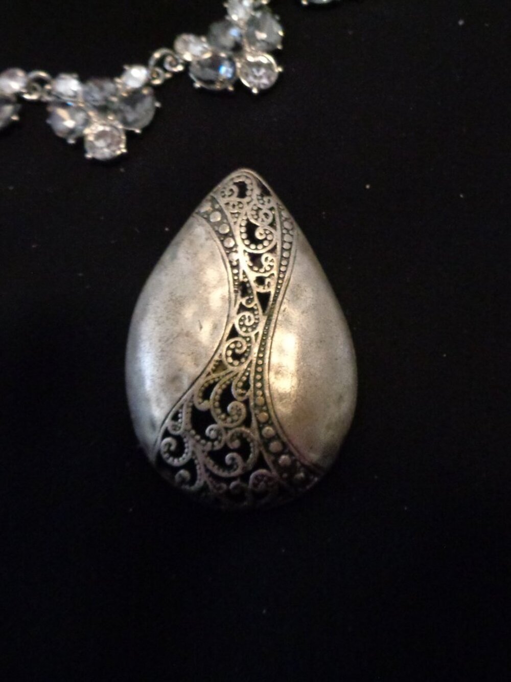 ANTIQUE EARLY 1900S BIG PENDANT & MODERN BLING NECKLACE TINY EARINGS LOT
